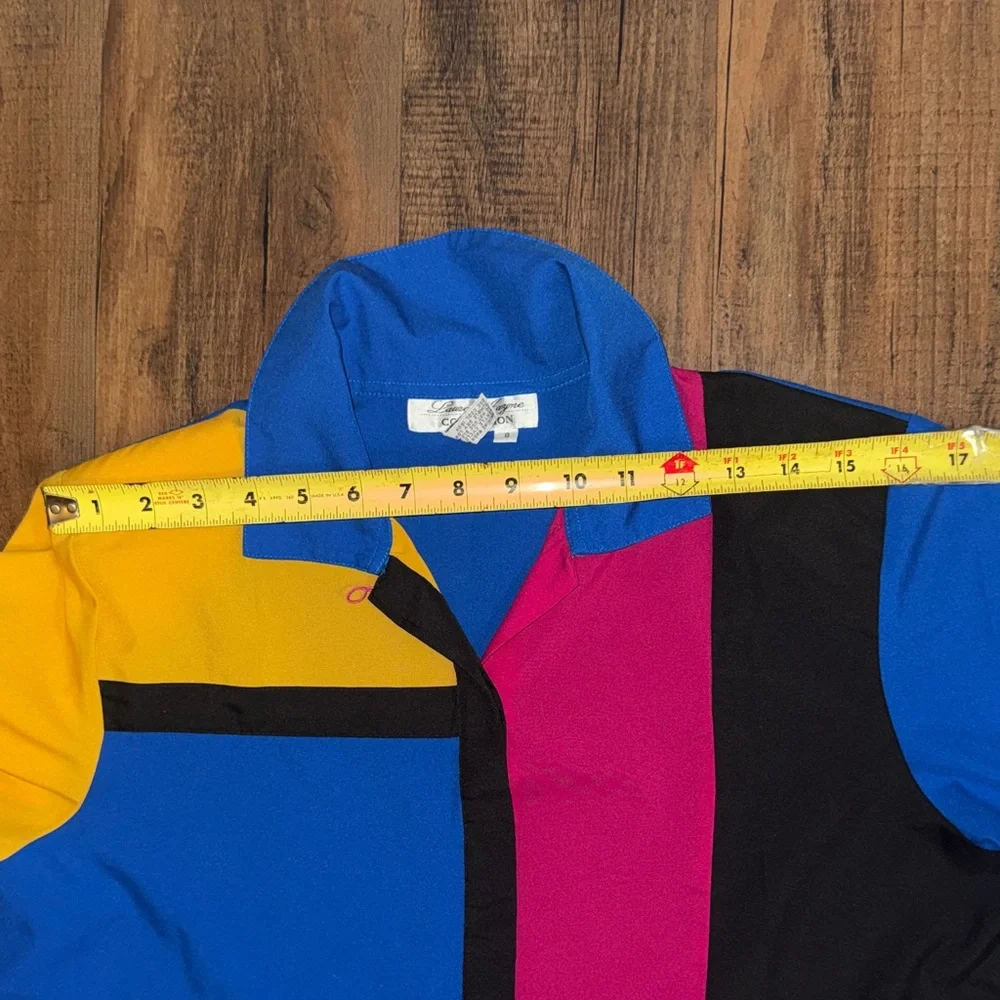 Colorblock Women's Blouse in Blue, Pink, and Yellow - Picture 12 of 12